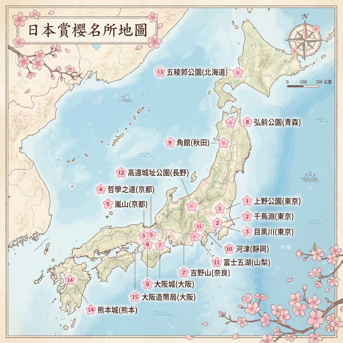 日本賞櫻景點地圖