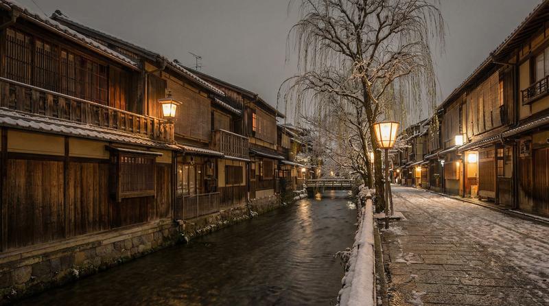 雪中的祇園白川