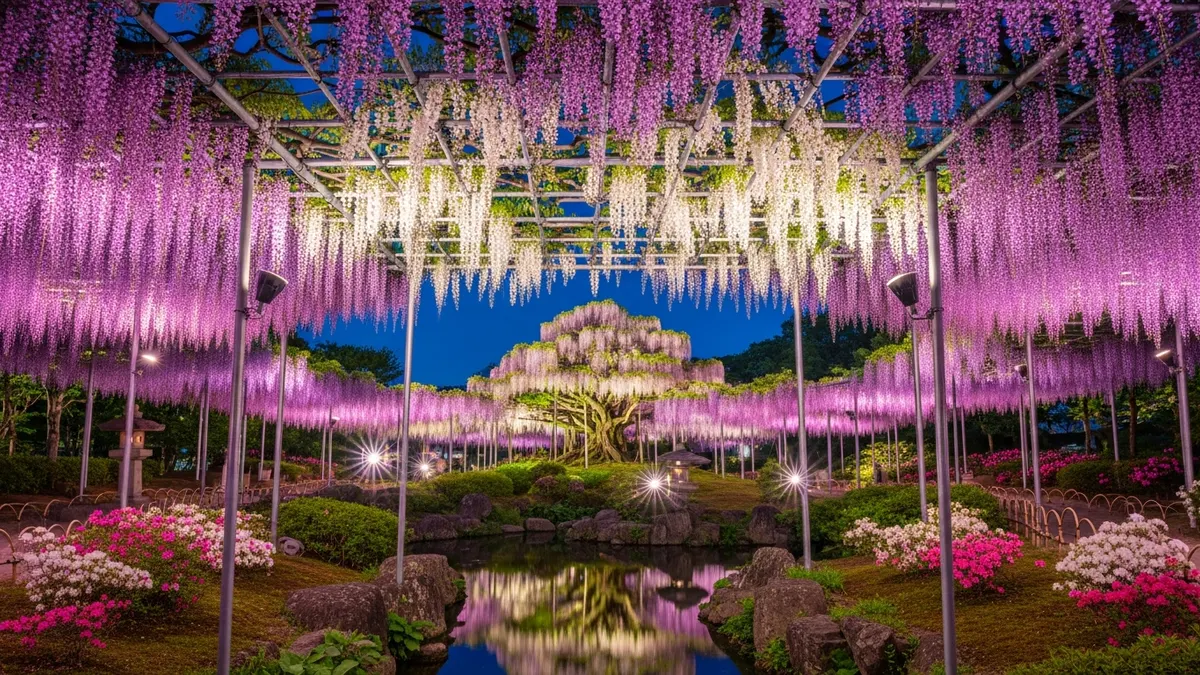 日本初夏限定！東京鐵塔、名花之里5大夢幻夜間點燈與光影秀 - 足利花卉公園：紫藤花海夜間點燈